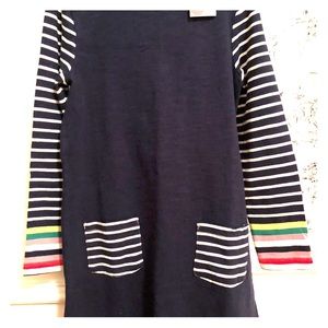 Mini Boden Jersey Dress-Blue with Striped Sleeves